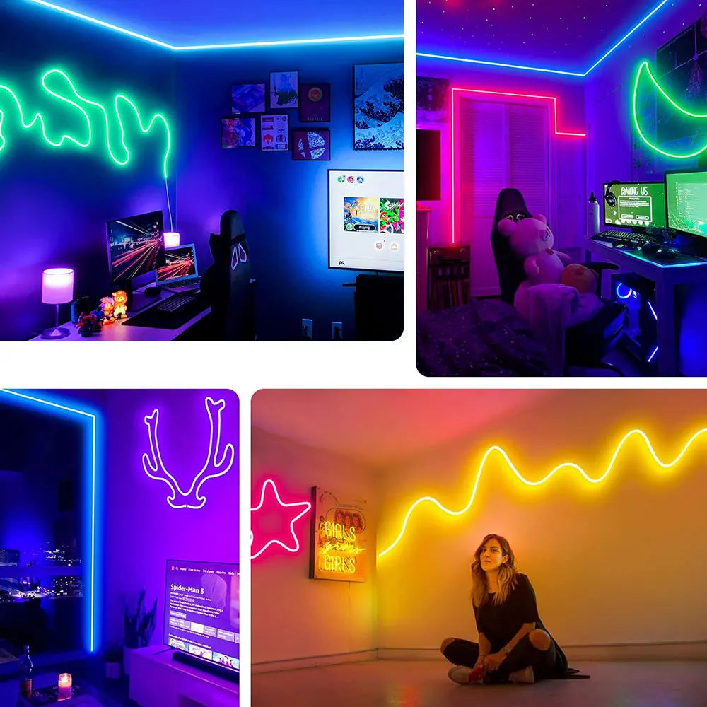 NeoGlow RGB LED Rope Lights – Music Sync Flexible LED Ribbon with Remote & USB Power