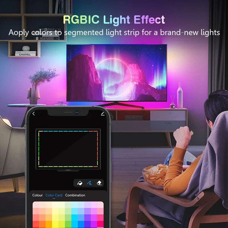 AuraFrame RGBIC TV Backlight Strip – Smart App Control LED Lights for Immersive Screen Experience