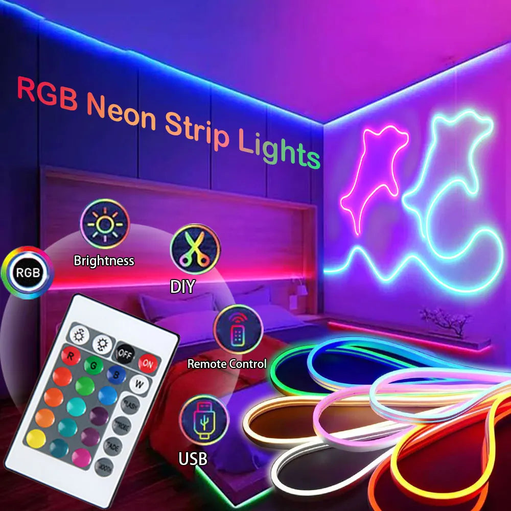 NeoGlow RGB LED Rope Lights – Music Sync Flexible LED Ribbon with Remote & USB Power