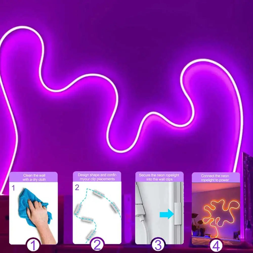 NeoGlow RGB LED Rope Lights – Music Sync Flexible LED Ribbon with Remote & USB Power