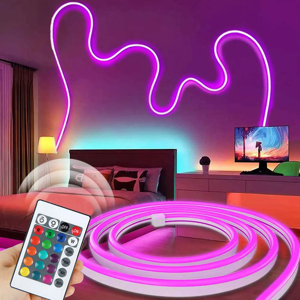 NeoGlow RGB LED Rope Lights – Music Sync Flexible LED Ribbon with Remote & USB Power