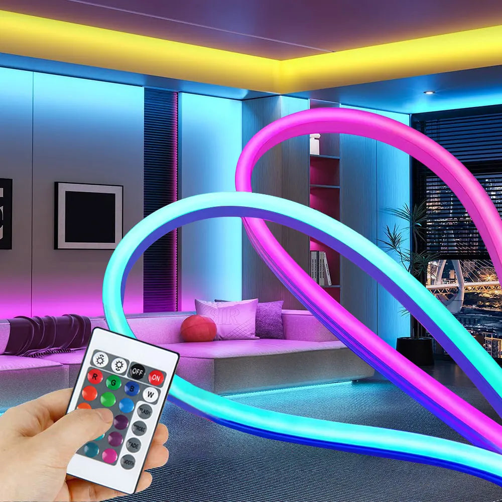 NeoGlow RGB LED Rope Lights – Music Sync Flexible LED Ribbon with Remote & USB Power
