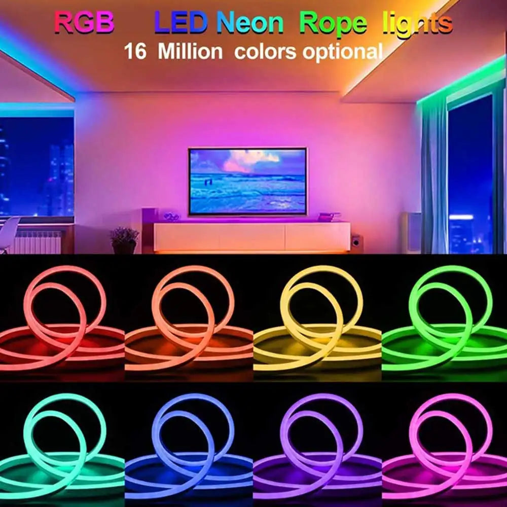 NeoGlow RGB LED Rope Lights – Music Sync Flexible LED Ribbon with Remote & USB Power