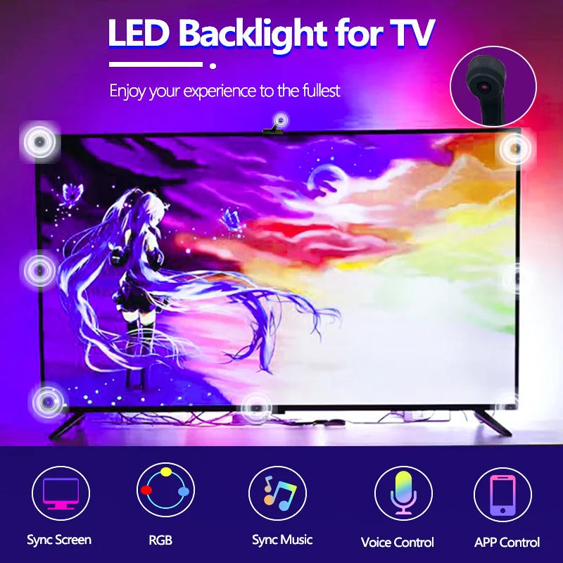 AuraFrame RGBIC TV Backlight Strip – Smart App Control LED Lights for Immersive Screen Experience